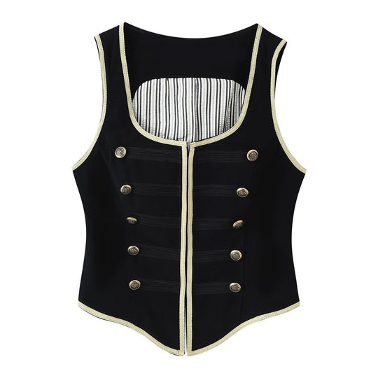 Damen Kurzer Blazer mit Stehkragen, goldener Kordel-Einfassung und Zierknöpfen Nord Taschen