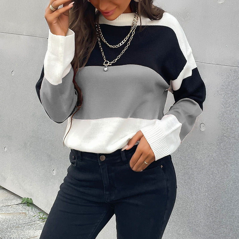 Damen Colorblock-Feinstrickpullover mit überschnittener Schulter und gerippten Bündchen Nord Taschen