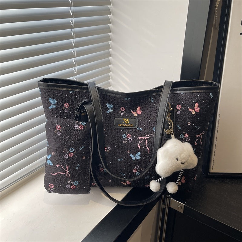 Damen modische Strandtasche mit floralem Stickmuster und separatem Kosmetiktäschchen Nord Taschen