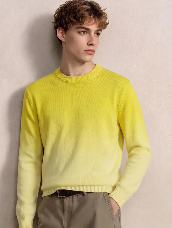 Herren Feinstrick-Pullover mit Dip-Dye-Effekt und Rundhalsausschnitt Nord Taschen