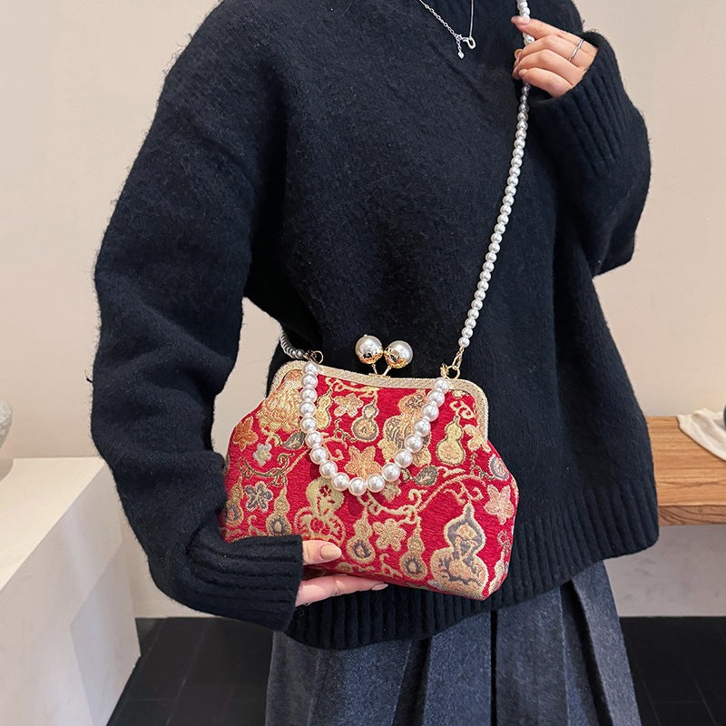 Damen elegante Clutch mit exquisite Perlenverzierung Nord Taschen
