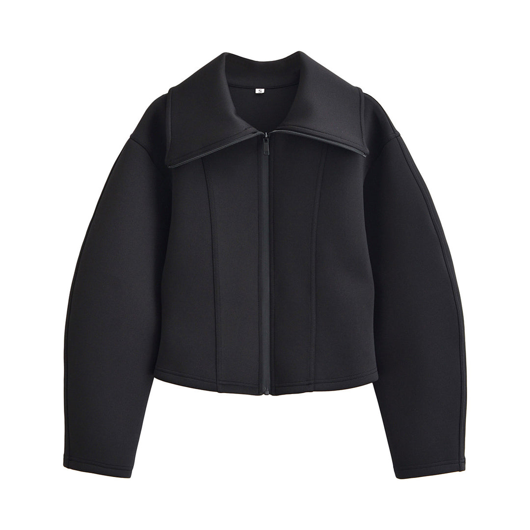 Damen 100+ taillierte Cropped Neoprenblousonjacke mit übergroßem Kragen Nord Taschen