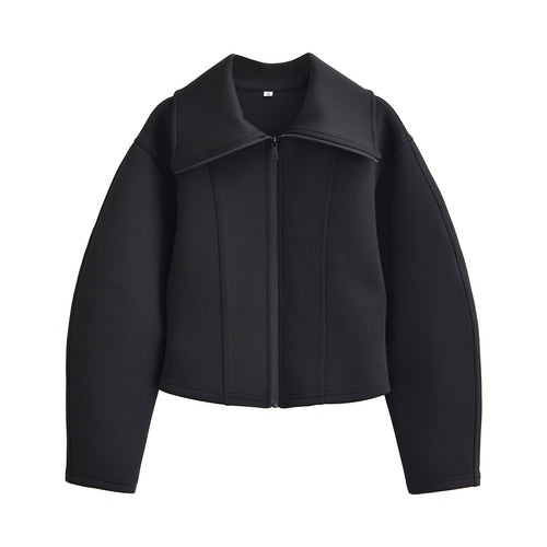 Damen 100+ taillierte Cropped Neoprenblousonjacke mit übergroßem Kragen Nord Taschen