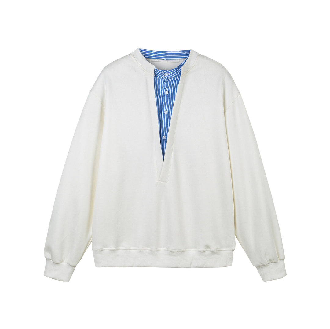 Damen Cropped Oversize‑Sweatshirt mit integriertem Hemdblusen‑Einsatz und V‑Ausschnitt Nord Taschen