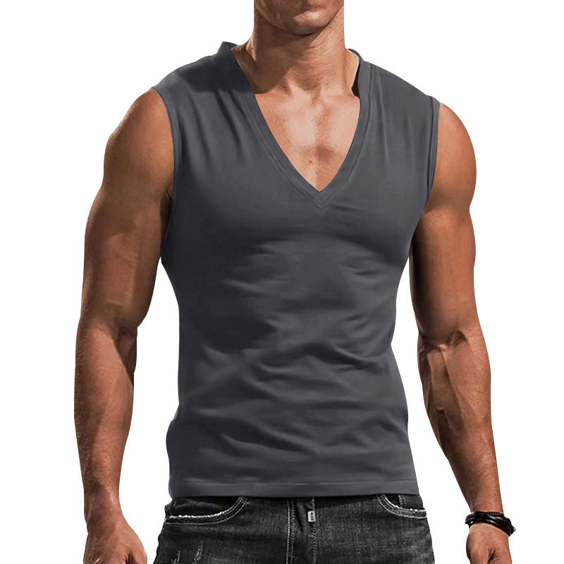 Herren nan ärmelloses Muskelshirt mit tiefem V-Ausschnitt aus dehnbarem Jersey und körpernaher Passform