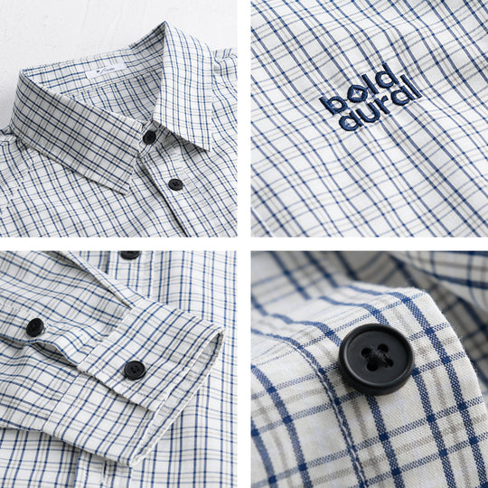 Herren Baumwoll-Overshirt mit feinem Gitterkaro und Kentkragen Nord Taschen