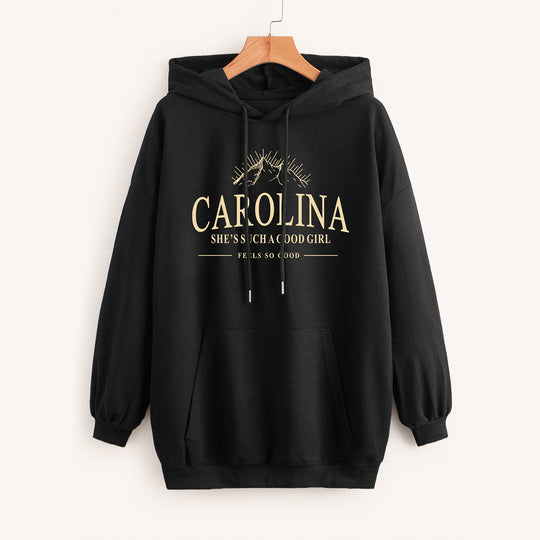 Damen Lässiger Oversize-Kapuzenpullover mit Statement-Print, Kängurutasche und Rippbündchen Nord Taschen