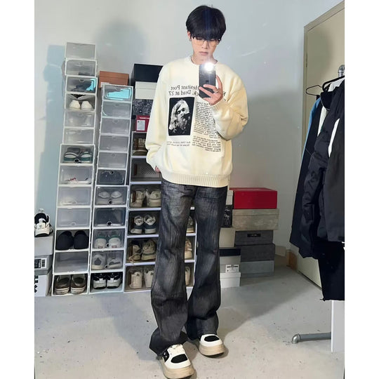 Herren Lässiger Oversized Pullover mit grafischem Print Nord Taschen