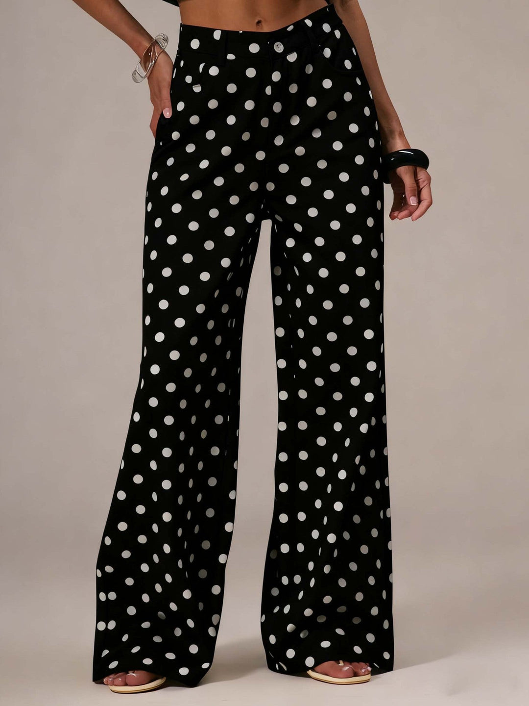Damen weite Polka-Dot Palazzo-Hosen mit high-waist Schnitt