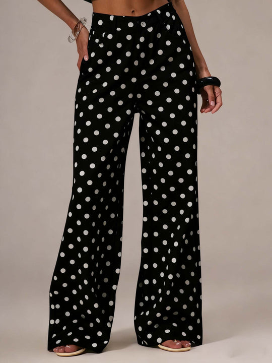 Damen weite Polka-Dot Palazzo-Hosen mit high-waist Schnitt