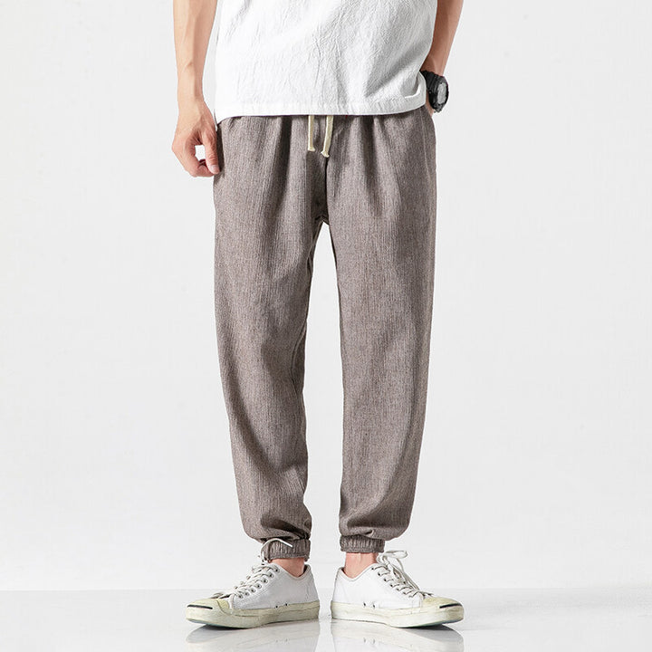 Herren leichte Leinenhose mit Tunnelzug und elastischen Bündchen Nord Taschen