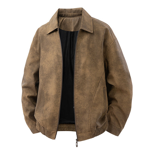 Herren legerer Lederblouson mit Reißverschluss und elastischem Saum Nord Taschen