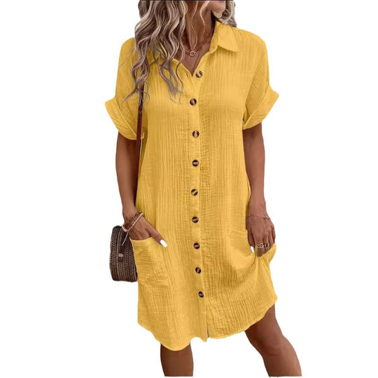 Damen Hemdblusenkleid aus leichtem Baumwollstoff mit praktischen Taschen und durchgehender Knopfleiste
