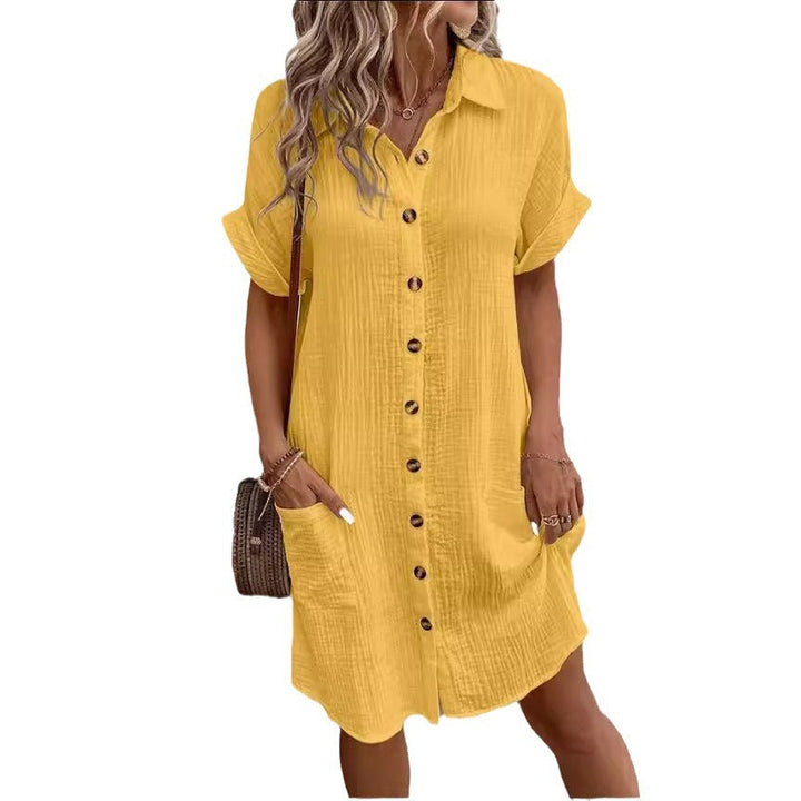 Damen Hemdblusenkleid aus leichtem Baumwollstoff mit praktischen Taschen und durchgehender Knopfleiste