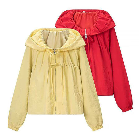 Damen Leichte Kapuzen-Boxy-Übergangsjacke mit Tunnelzug und elastischen Bündchen Nord Taschen