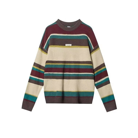 Herren Lässiger Grobstrickpullover mit buntem Streifenmuster Nord Taschen