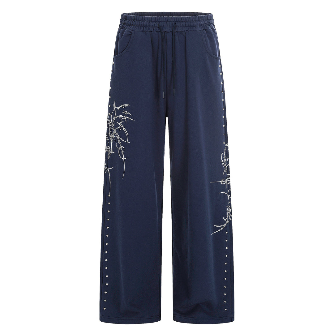 Damen Weite Sweatpants mit Tunnelzug, Ziernieten und grafischem Print Nord Taschen