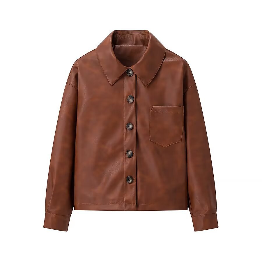 Damen Overshirt-Jacke in Lederoptik mit aufgesetzter Brusttasche und verdeckter Knopfleiste Nord Taschen