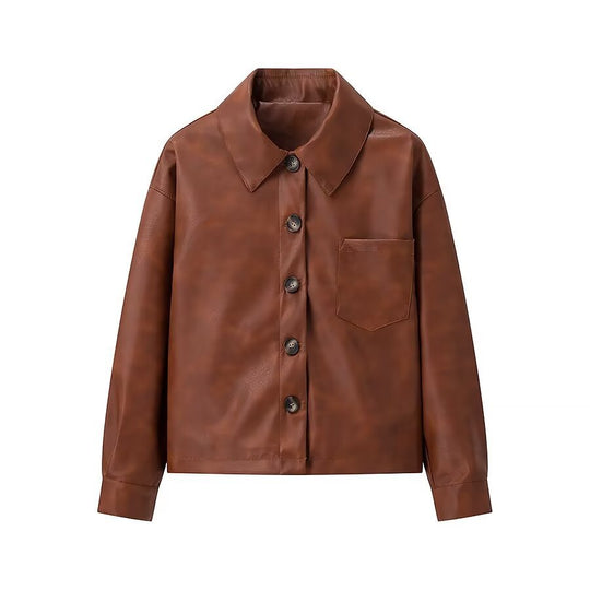 Damen Overshirt-Jacke in Lederoptik mit aufgesetzter Brusttasche und verdeckter Knopfleiste Nord Taschen