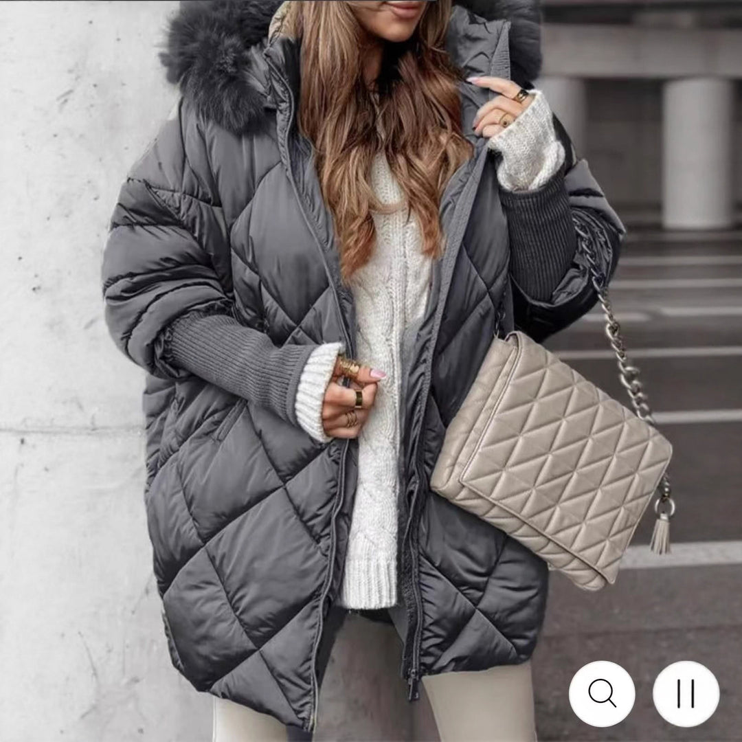Damen langer gesteppter Winterparka mit großer Kapuze und Kunstfellbesatz Nord Taschen
