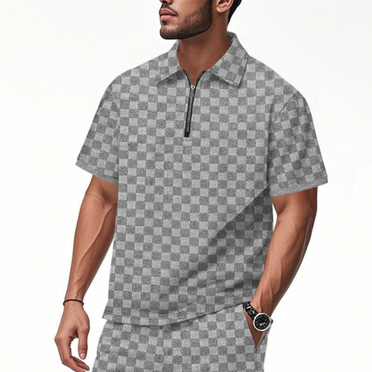 Herren nan kurzes Halbzip-Poloshirt aus strukturierter Waffelpiqué mit Hemdkragen und figurbetonter Passform Nord Taschen