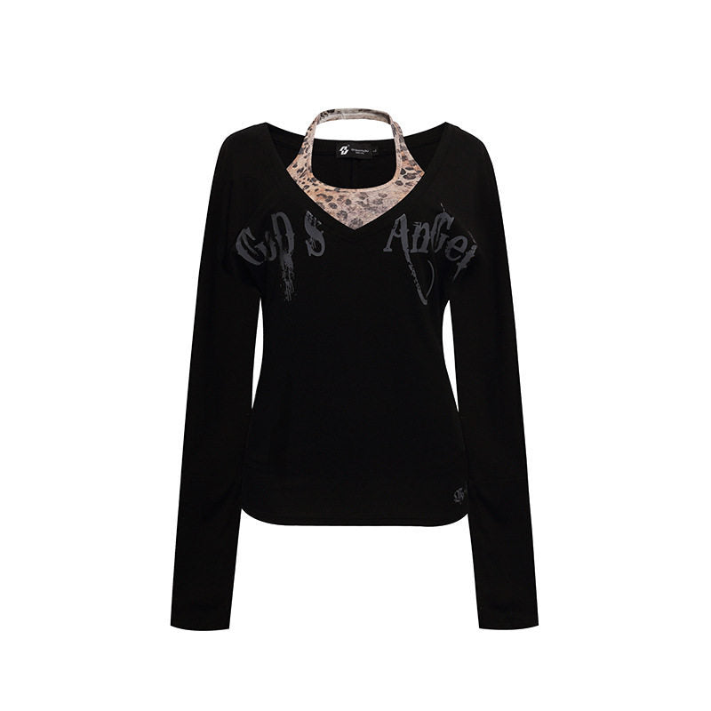 Damen Lagen-Langarmshirt mit integriertem Neckholder und Vintage-Grafik Nord Taschen