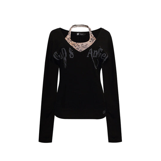 Damen Lagen-Langarmshirt mit integriertem Neckholder und Vintage-Grafik Nord Taschen