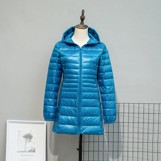 Damen Leicht gesteppte Langjacke mit Kapuze und schlanker Silhouette Nord Taschen