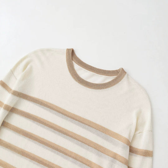 Damen Feinstrickpullover mit Lurex-Streifen und Rundhalsausschnitt Nord Taschen