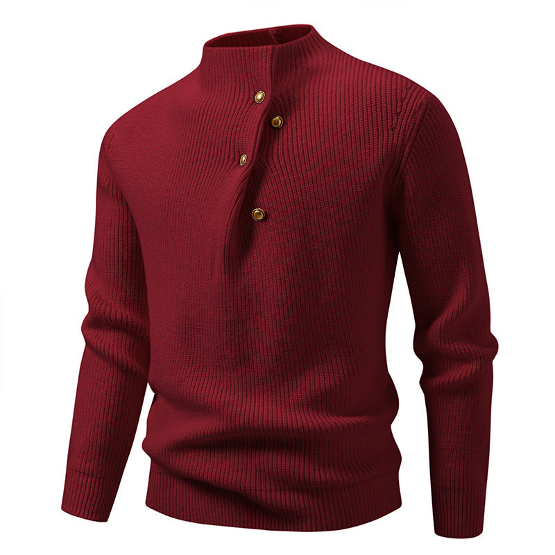 Herren Feinstrick-Pullover mit asymmetrischer Knopfleiste und Stehkragen Nord Taschen