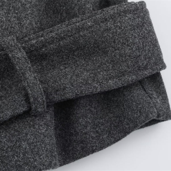 Herren Kurzer doppeltreihiger Wollmantel mit Stehkragen und Taillengürtel Nord Taschen