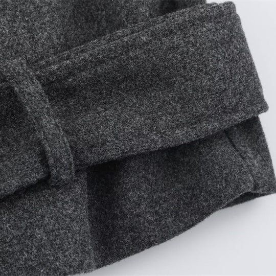 Herren Kurzer doppeltreihiger Wollmantel mit Stehkragen und Taillengürtel Nord Taschen