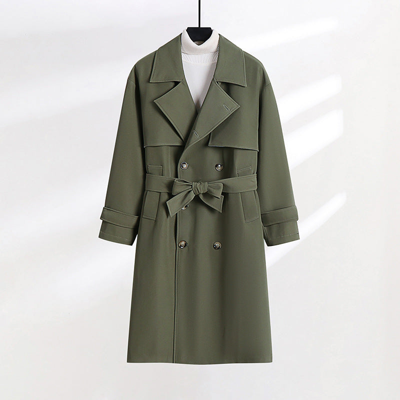 Damen taillierter Doppelreiher-Trenchcoat mit Bindegürtel und Schalkragen Nord Taschen