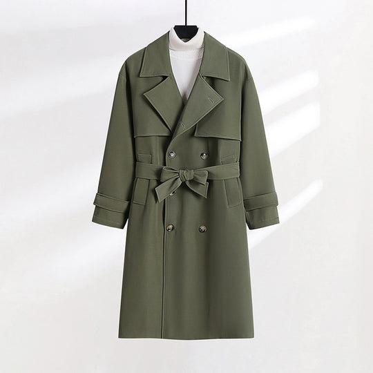 Damen taillierter Doppelreiher-Trenchcoat mit Bindegürtel und Schalkragen Nord Taschen