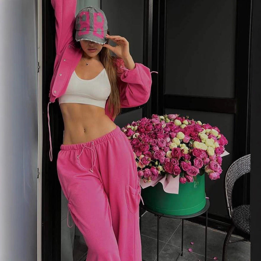 Damen lässiges Zweiteiler-Hoodie-Set mit verlängerter Kapuzenjacke und hochgeschnittener Taillen-Jogginghose Nord Taschen