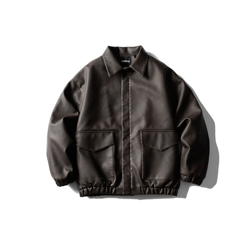 Herren Oversized Kunstleder‑Fliegerblouson mit Pattentaschen, verdecktem Verschluss und elastischem Saum Nord Taschen