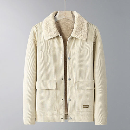 Herren Cordjacke mit Teddyfutter, Hemdkragen & Druckknopffront Nord Taschen