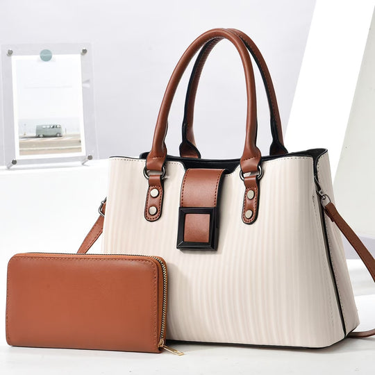 Damen elegante Handtasche mit Rippstruktur und praktischem Portemonnaie Nord Taschen