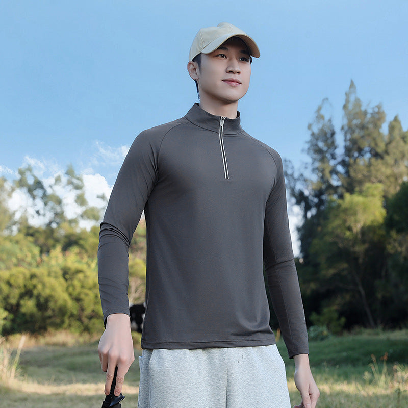 Herren atmungsaktives Langarm-Sportshirt mit UV-Schutz und Reißverschlusskragen Nord Taschen