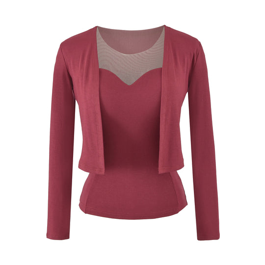 Damen Zweiteiliges Feinstrick-Top-Set mit Mesh-Einsatz und offenem Cardigan Nord Taschen
