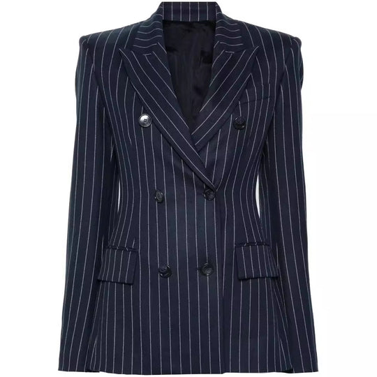 Damen Nadelstreifen Zweireihiger Blazer mit High‑Waist Schlaghose Nord Taschen