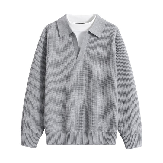 Damen Grobstruktur-Pullover mit Polokragen und V-Ausschnitt Nord Taschen