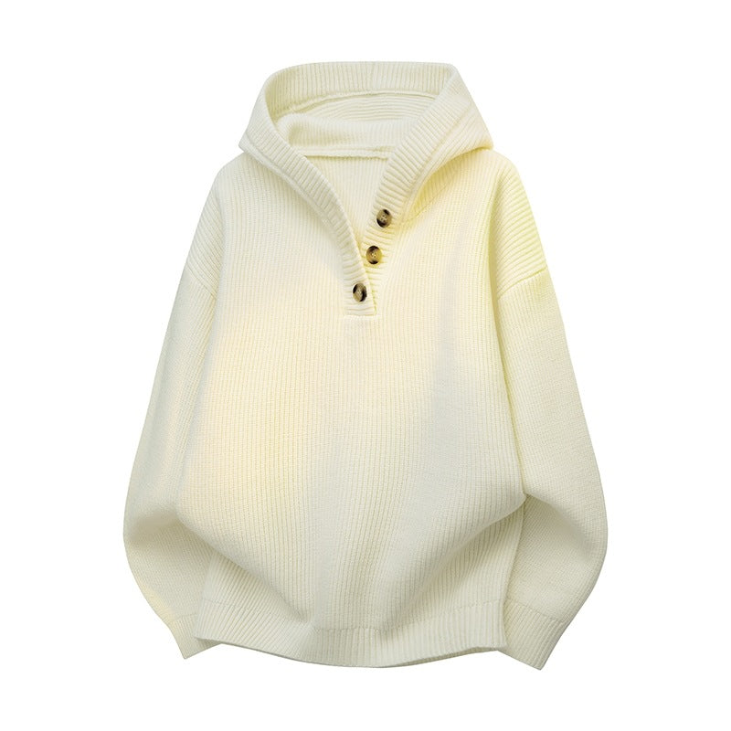Damen Relaxed Kapuzenpullover aus geripptem Strick mit Halbsteg-Knopfleiste Nord Taschen