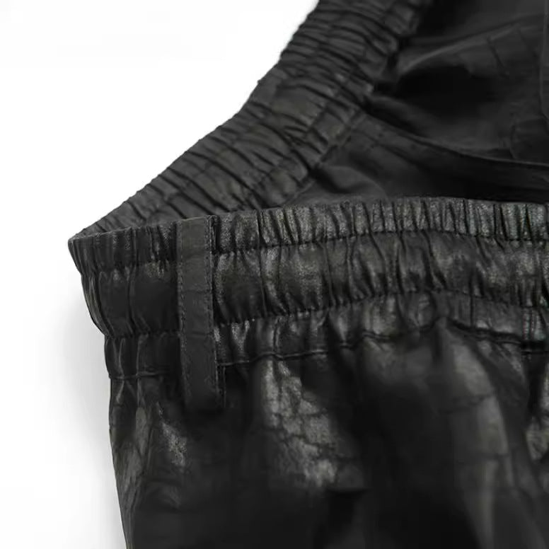 Damen Lederimitat-Jogginghose mit elastischem Bund und Tunnelzug Nord Taschen