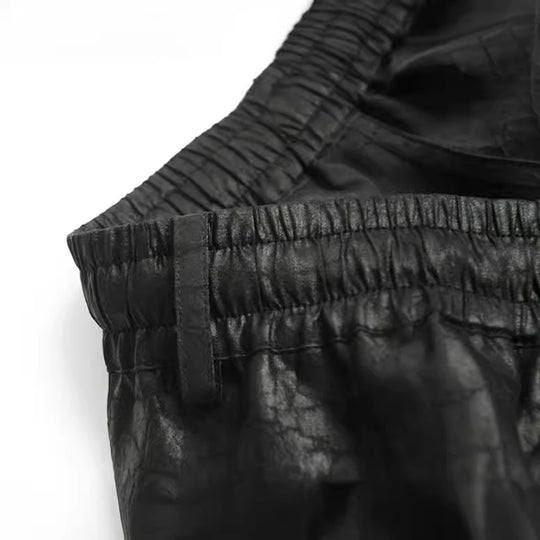 Damen Lederimitat-Jogginghose mit elastischem Bund und Tunnelzug Nord Taschen