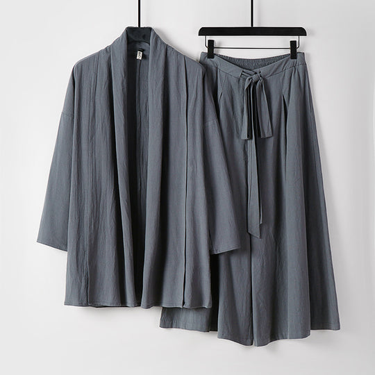 Damen Zweiteiliges Lounge-Set im Kimono-Stil mit offenem Schalkragen und weitem Palazzo-Hosenrock Nord Taschen