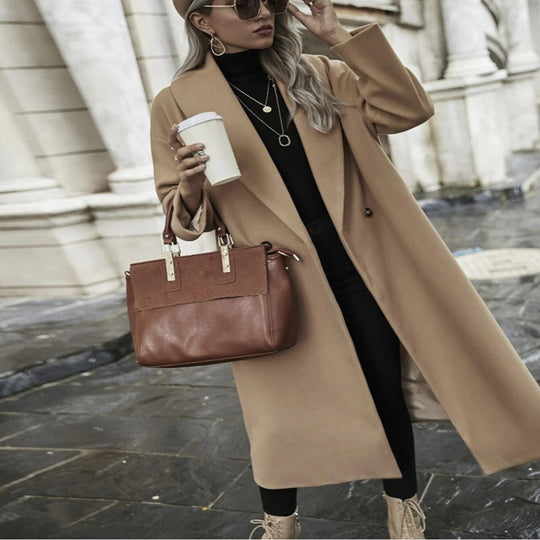 Damen Oversize Longmantel mit weiter Schulter und verdeckter Knopfleiste Nord Taschen