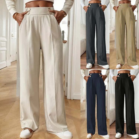 Damen Elegante und luftige Hochbundhose mit weitem Bein und praktischen Taschen