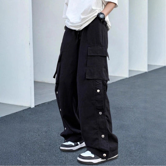 Unisex Oversize-Cargo-Jeanshose mit breiten Beinen, Klappentaschen und Druckknopf-Leiste Nord Taschen