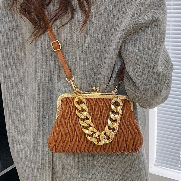 Damen elegante Handtasche mit kreativem Wellenmuster und goldener Kettenverzierung Nord Taschen